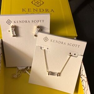 Kendra Scott Gold and Clear Fletch Necklace and Fletcher Earrings Set